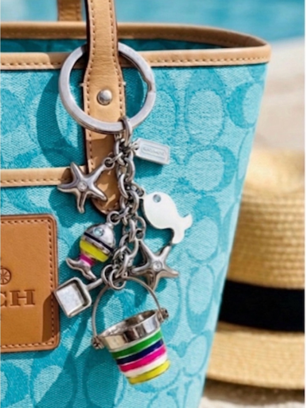 COACH Legacy “Day At The Beach” Bag Charm Keychain Fob #92097 - Like New - Picture 2 of 10